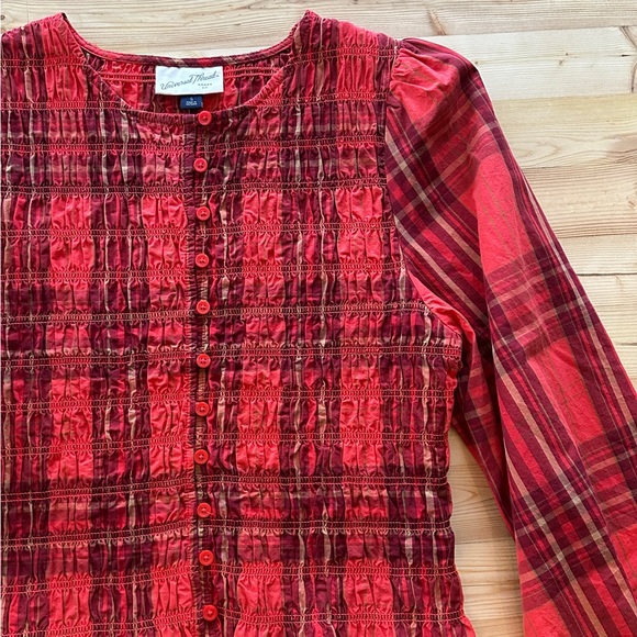 Universal Threads red plaid top with balloon sleeves NWT - Picture 4 of 5